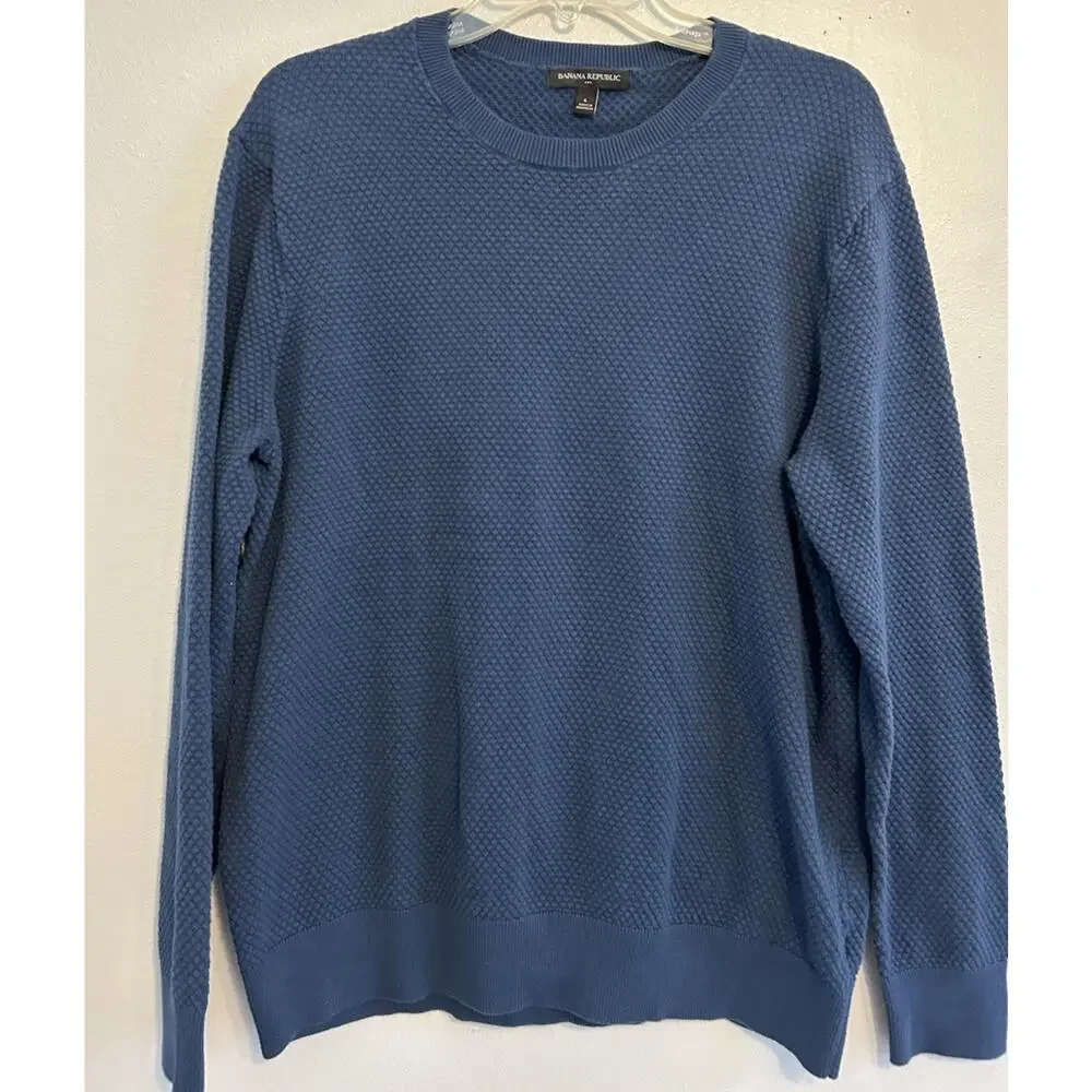 Banana Republic Sweater Mens L BLue Cable Waffle Knit Long Sleeve Nautical Sail